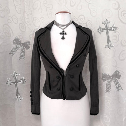 Saints & Mortals vintage deadstock zip-up khaki blazer with velvet details 🐍