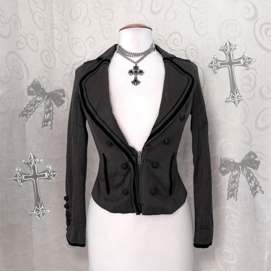 Saints & Mortals vintage deadstock zip-up khaki blazer with velvet details 🐍