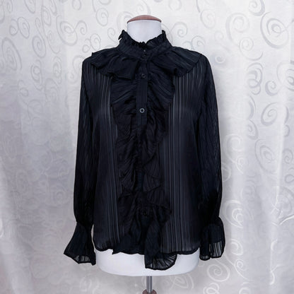 Gothic striped mesh ruffle shirt 🦇