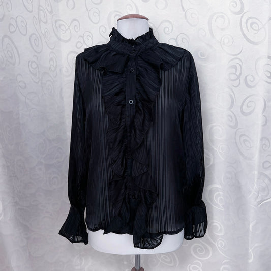 Gothic striped mesh ruffle shirt 🦇