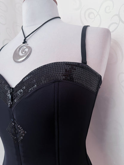 Iconic sequin zip-up black corset 🦇