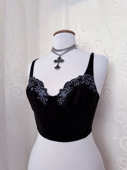 Whimsygoth velvet crop corset top with embroidered detail 💙🌀