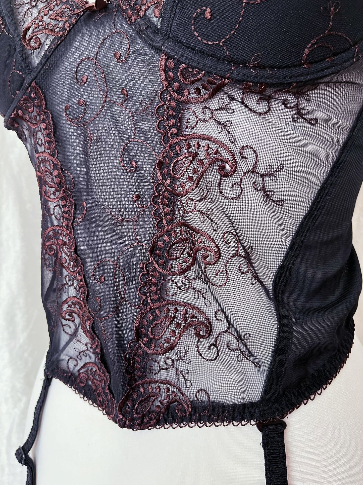 Whimsy mesh black corset with brown embroidery ✨