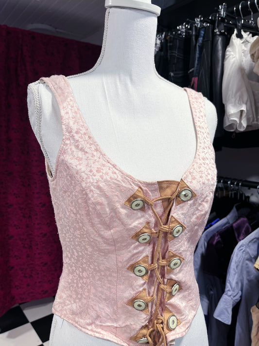 Vintage coquette linen & leather corset top 💕
