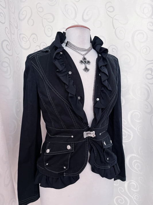00’s Gothic/Jirai Kei style ruffle cotton jacket 🦇🕷️