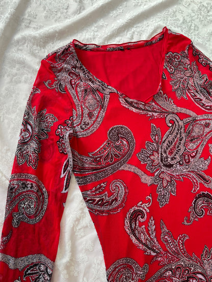 Y2k paisley pattern red mesh top 🦋
