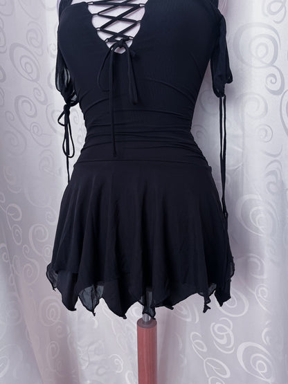 Fairy black mesh asymmetrical dress 🕷️🌀