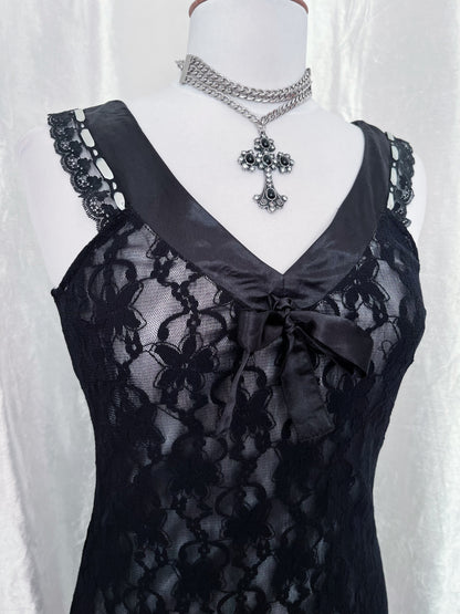 ♱00’s dark coquette lace dress♱