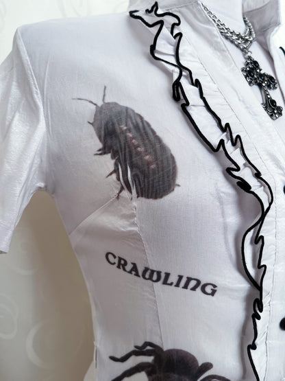 Crawling Under Your Skin Reworked 00's victorian style ruffle shirt 🕷🪳🪲