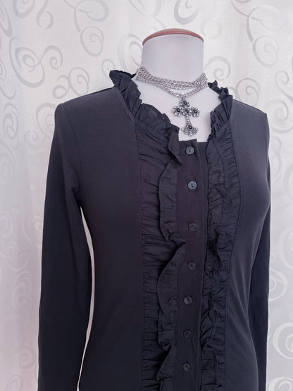 Gothic jirai kei cotton shirt with ruffle detail 🖤