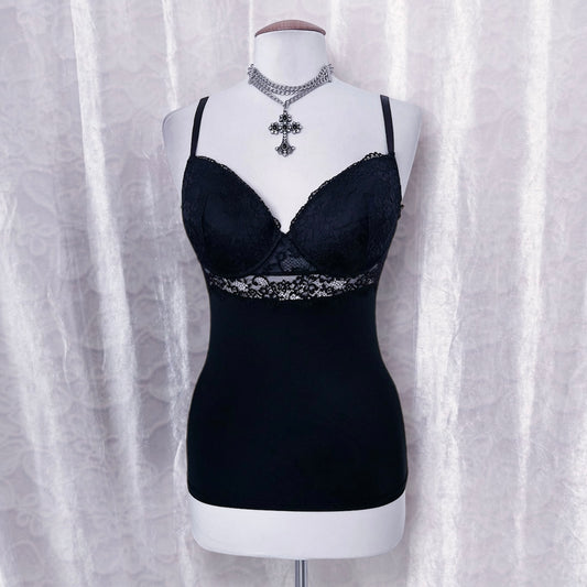 Gothic black bustier top with lace detail 🦇🗝️