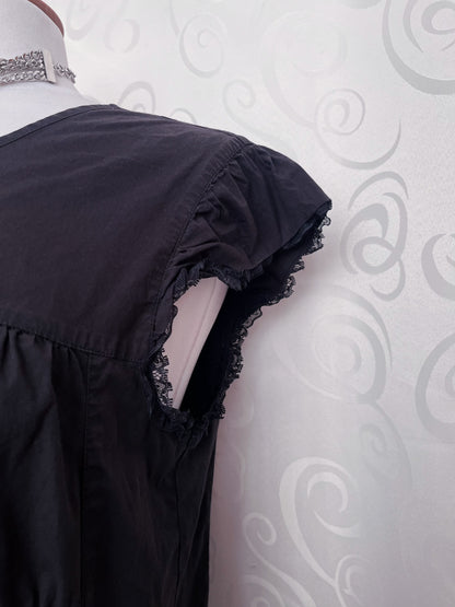 00’s gothic black cotton shirt with lace-up details 🦇🕷️