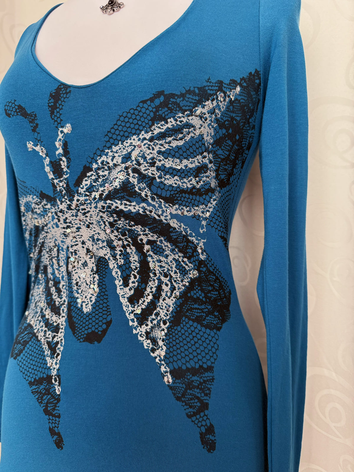 00’s Fairy butterfly design teal dress 🦋
