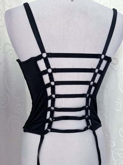 Gothic black corset top with cut-out back detail 🖤🦇