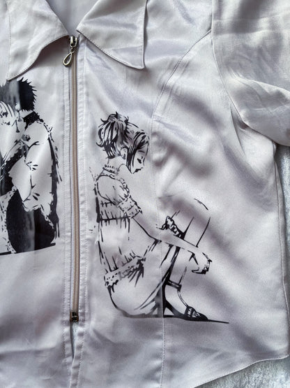 Tokyo Girlfriends Reworked satin zip-up shirt