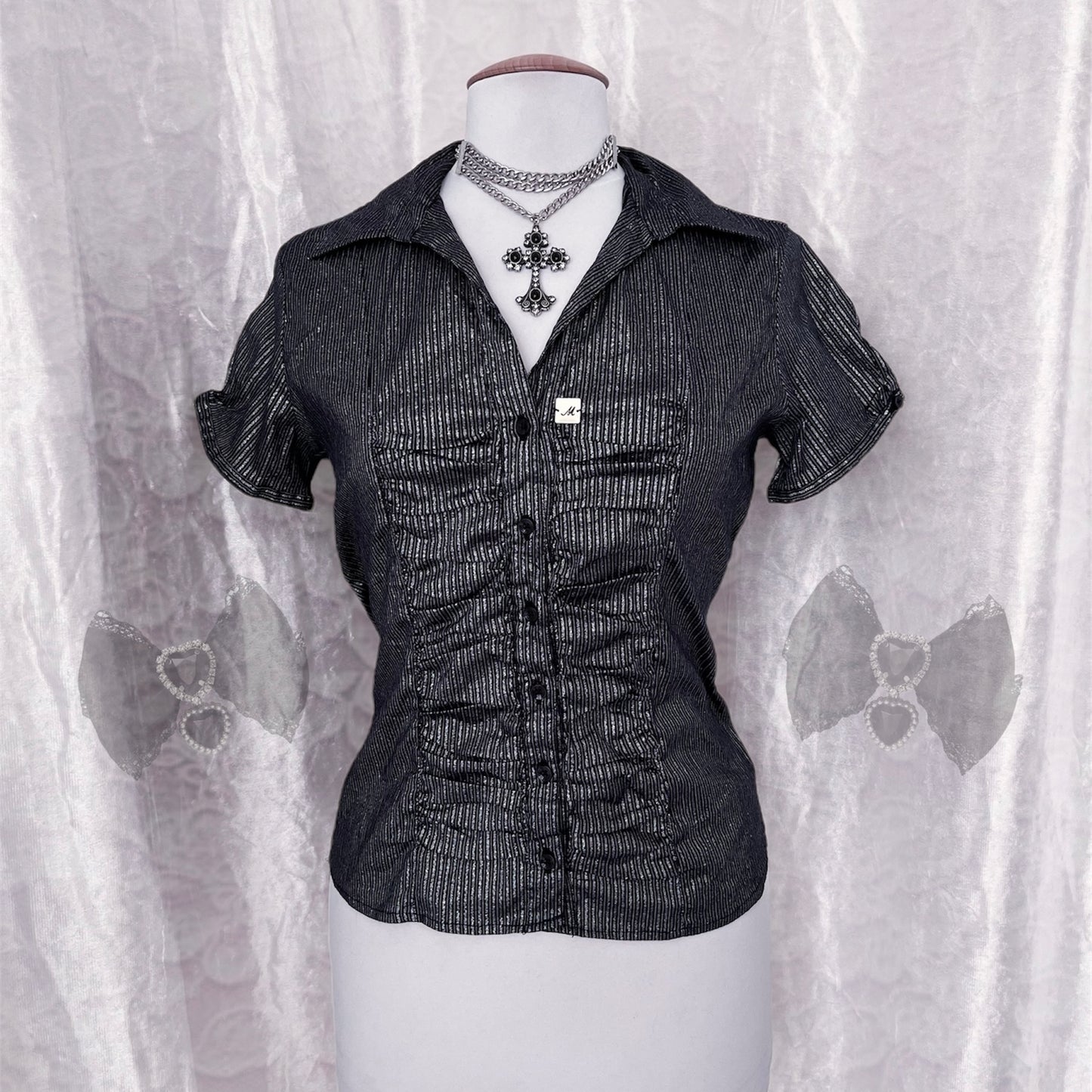 Gothic silver striped shirt 🕸️🎀