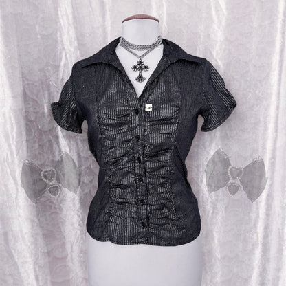 Gothic silver striped shirt 🕸️🎀