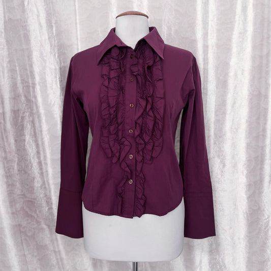 Gothic coquette bright purple cotton shirt with ruffle detail 💜