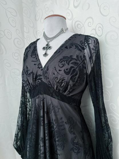 00’s whimsygoth tunic/dress with lacey & velvet embossed details 🦇🔮