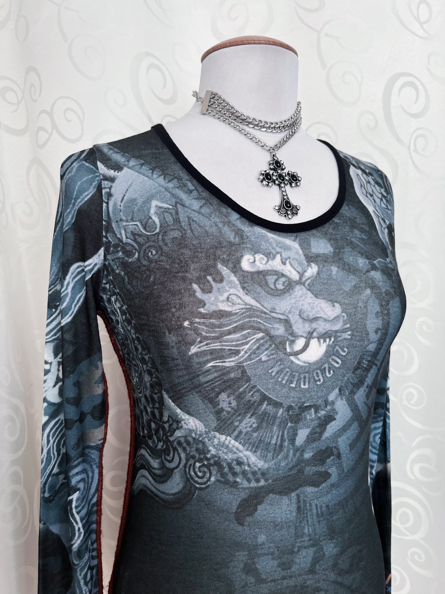 00’s rare dragon sheer top with side stitches🌀🐉🀄️