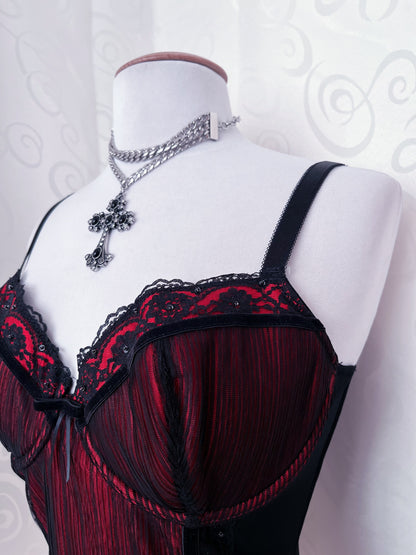 Vampire gothic red mesh corset top with velvet details 🦇🩸