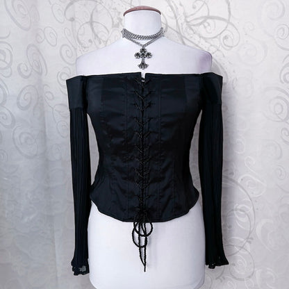 00’s Gothic Vivien Caron lace-up corset with mesh sleeves 🕷️