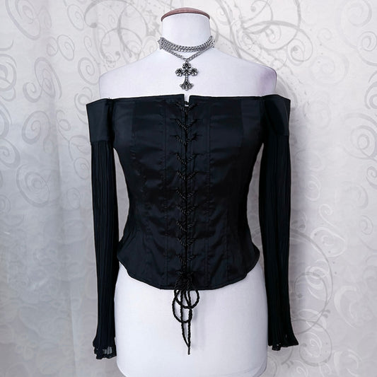 00’s Gothic Vivien Caron lace-up corset with mesh sleeves 🕷️