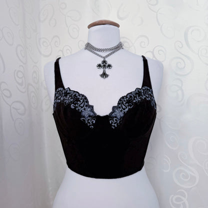 Whimsygoth velvet crop corset top with embroidered detail 💙🌀
