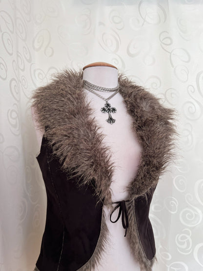 00’s brown faux fur afghan brown vest 🌀🍄‍🟫