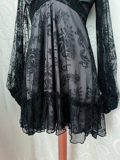 00’s whimsygoth tunic/dress with lacey & velvet embossed details 🦇🔮