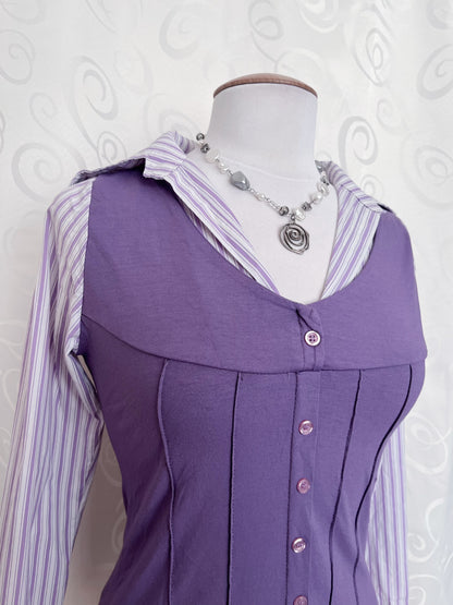 Cutest lilac striped shirt with purple vest detail 💜