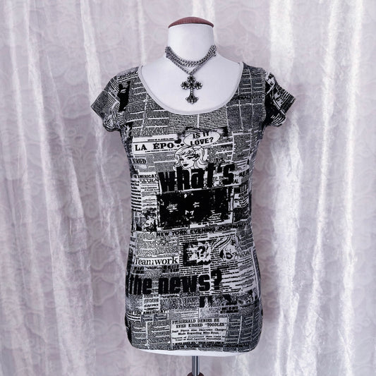 Fishbone newspaper print tee 📰