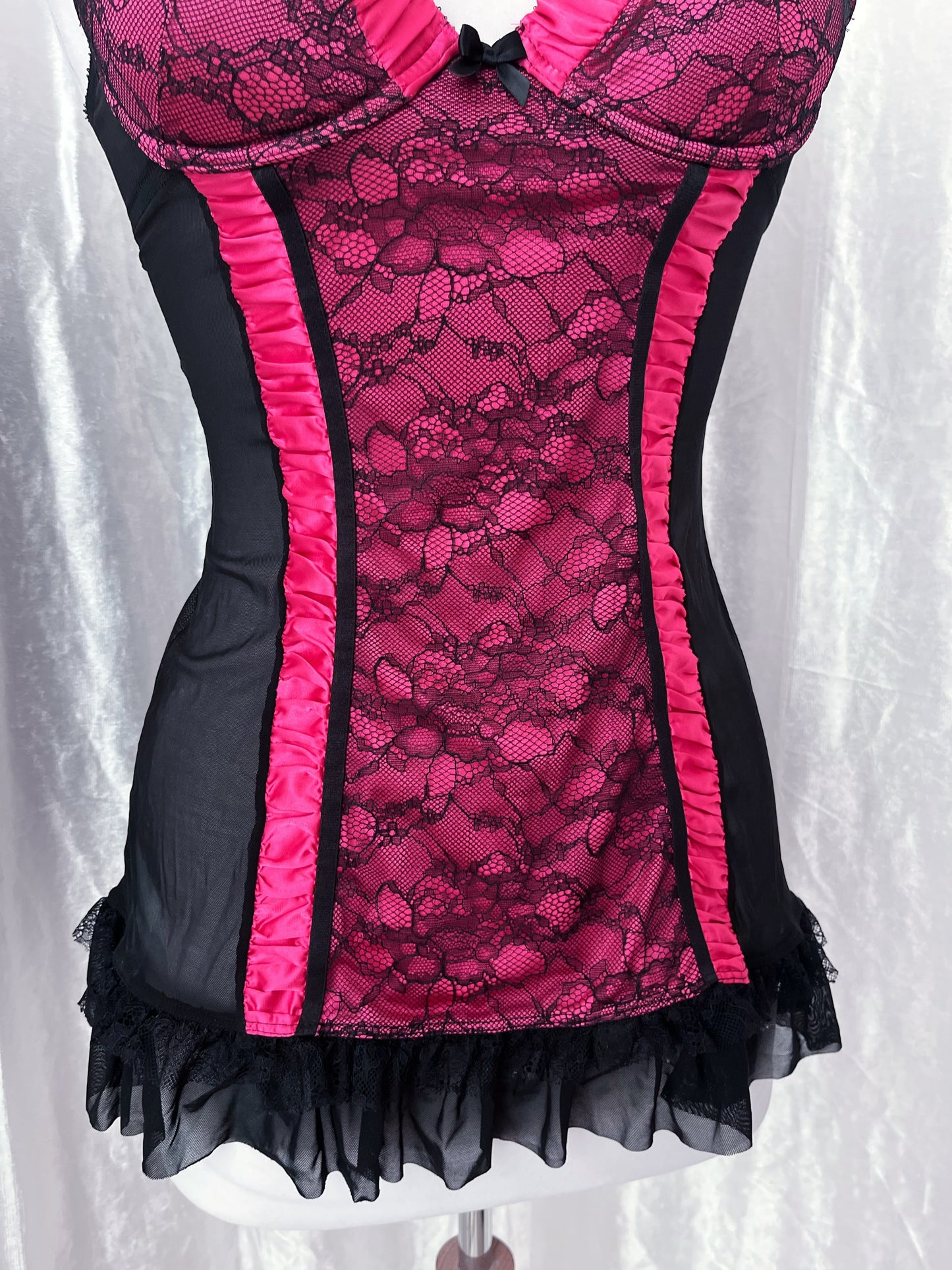 Whimsy hot pink mesh babydoll bustier 🫧🎀