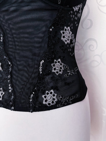 00's fairy black mesh corset with embroidered details 🦷🗝