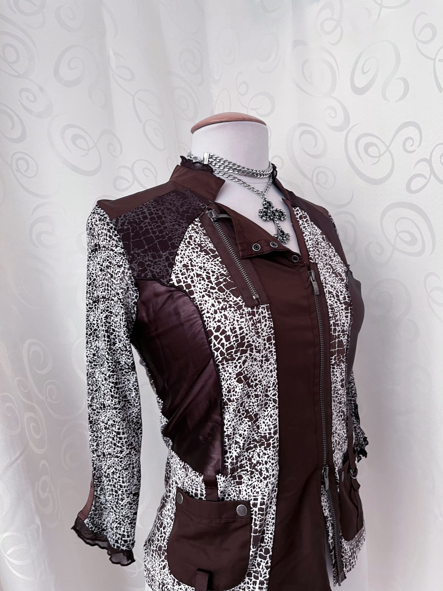 00’s iconic double zipper animal print x cowboy style mesh shirt 🧲🐴