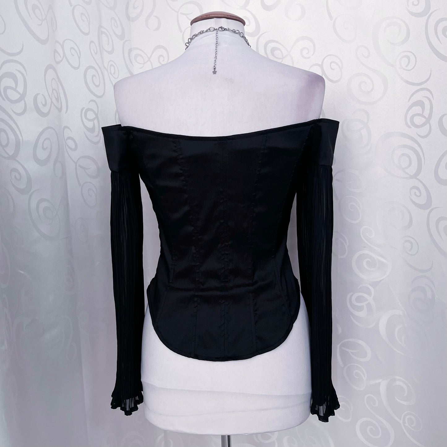 00’s Gothic Vivien Caron lace-up corset with mesh sleeves 🕷️