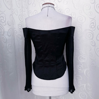 00’s Gothic Vivien Caron lace-up corset with mesh sleeves 🕷️