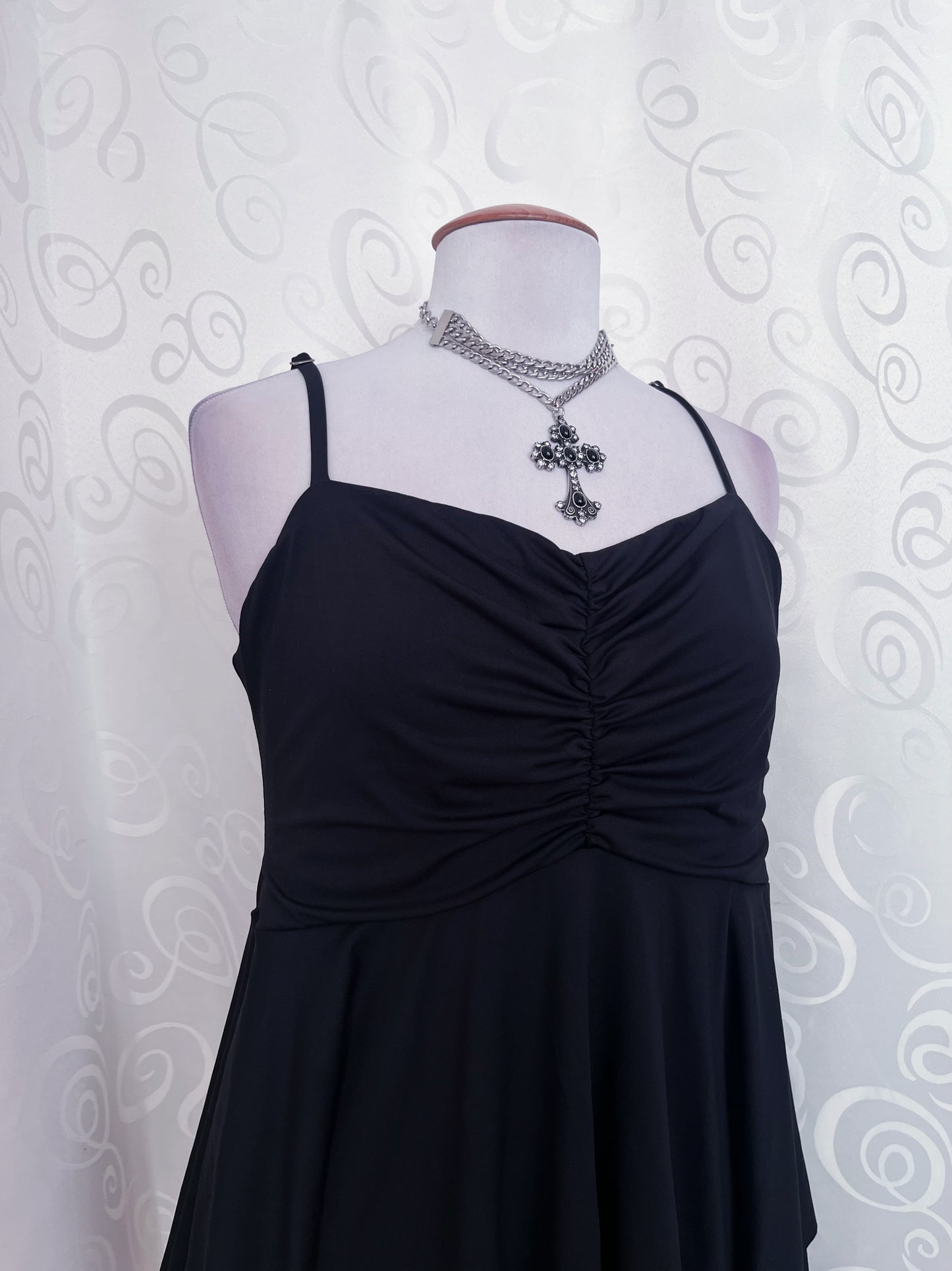 Fairy black stretchy asymmetrical mini dress 🌀