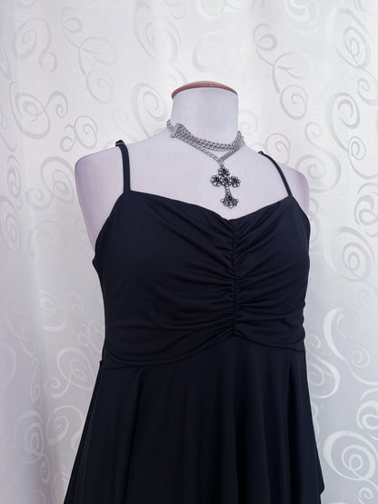 Fairy black stretchy asymmetrical mini dress 🌀