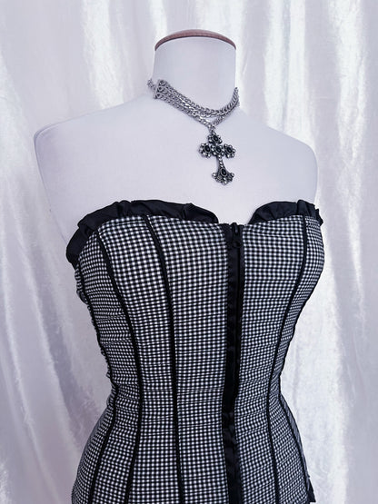Dark coquette Milkmaid plaid cotton corset top 🧺🦇