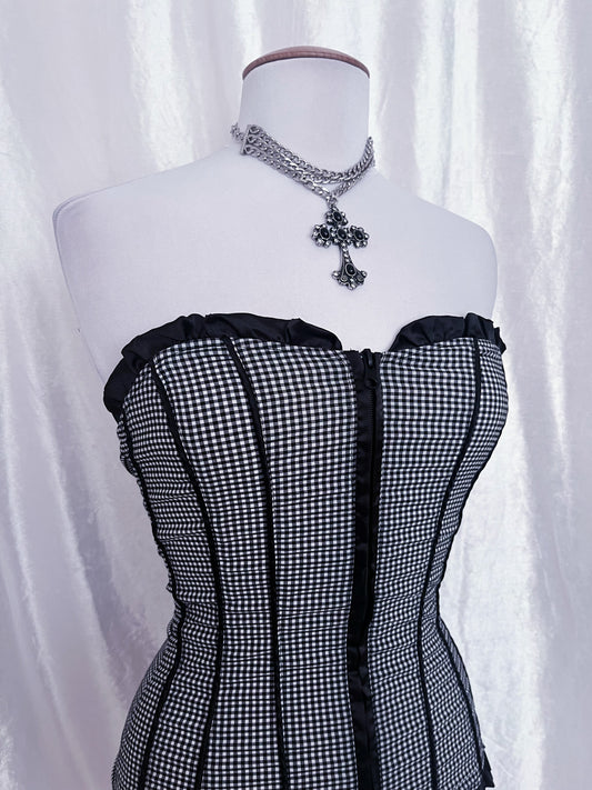 Dark coquette Milkmaid plaid cotton corset top 🧺🦇