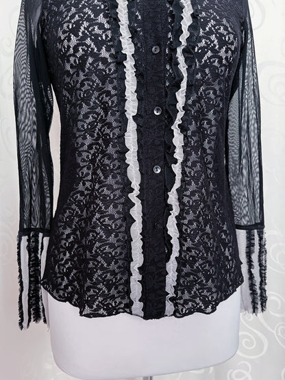 Gothic/Jirai Kei ruffle lacey & mesh Marc Aurel shirt 🌀🦇