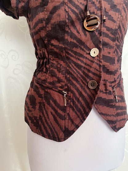 00’s whimsy zebra print brown jacket with lace-up detail 🦇🦓