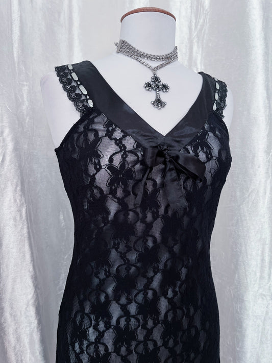 ♱00’s dark coquette lace dress♱