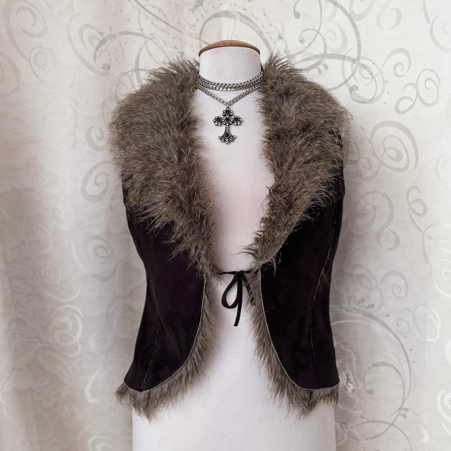 00’s brown faux fur afghan brown vest 🌀🍄‍🟫