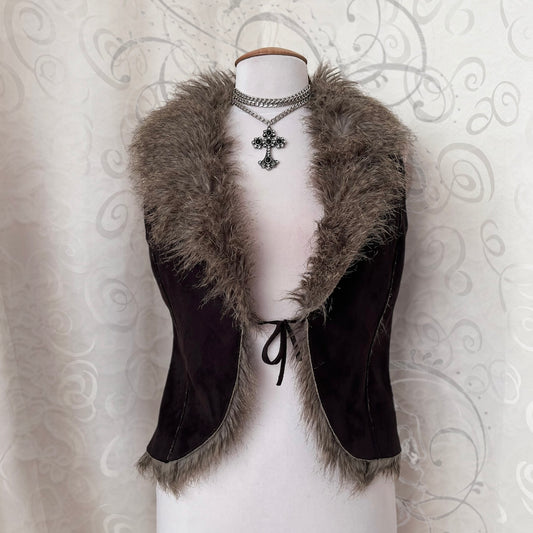 00’s brown faux fur afghan brown vest 🌀🍄‍🟫