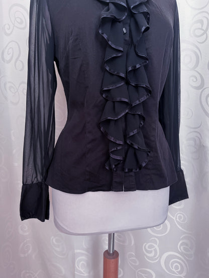 00’s whimsygoth ruffle shirt with mesh sleeves & details 🖤