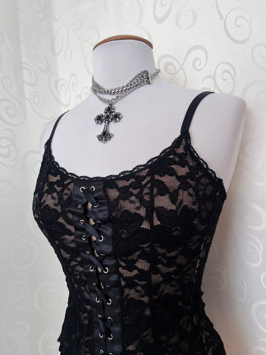 Gothic fairy beige lace corset top 🦇🪽