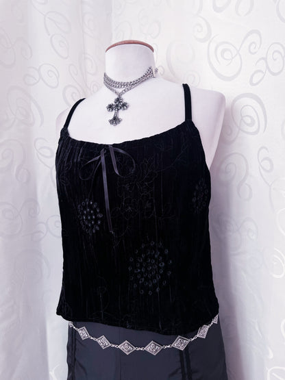 00’s whimsygoth black velvet top with embroidered & cutout details 🔮✨