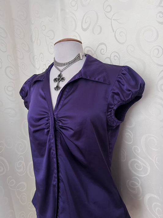 00’s Orsay Dark Coquette satin purple shirt 💜